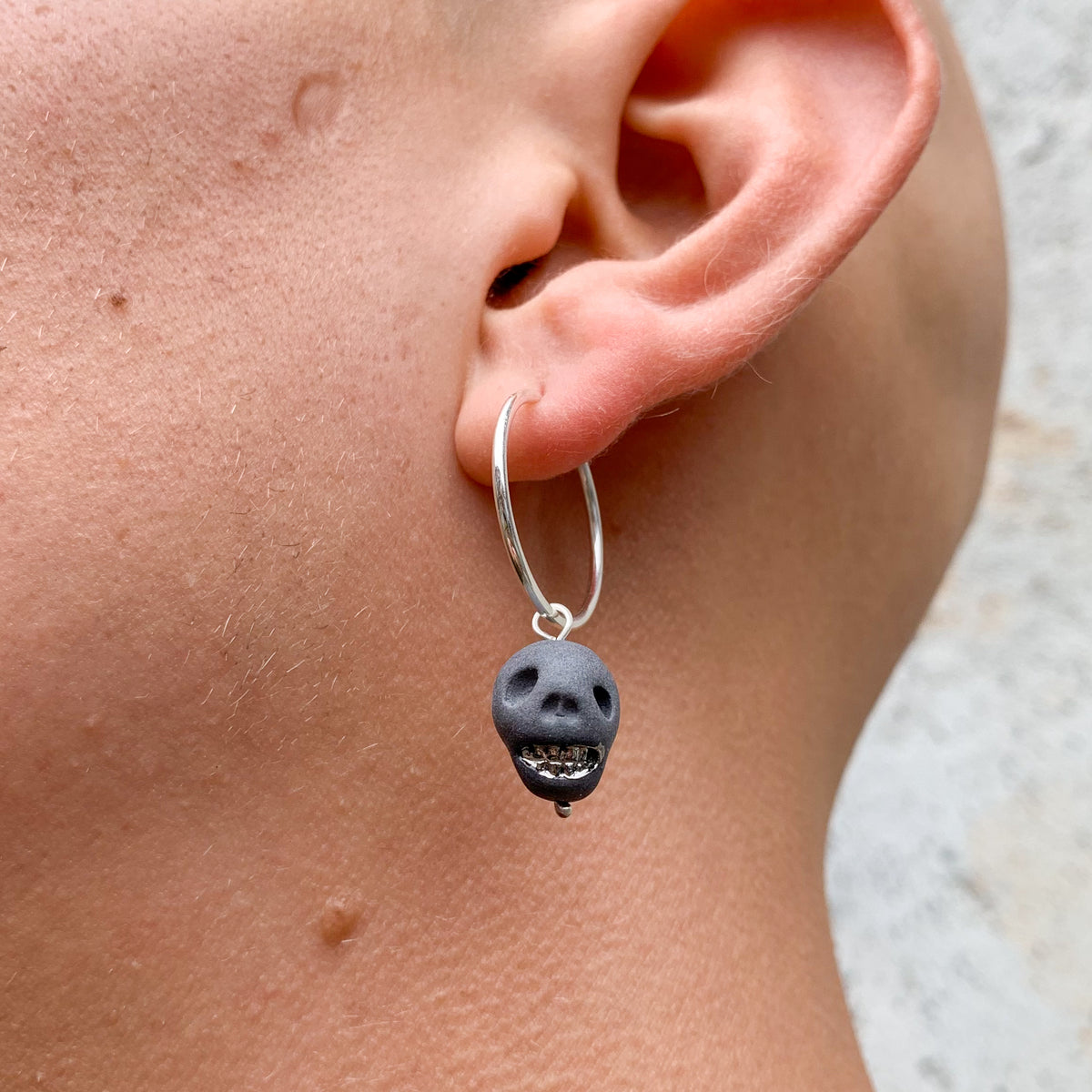 Skull Earrings -- Dark Grey + Silver