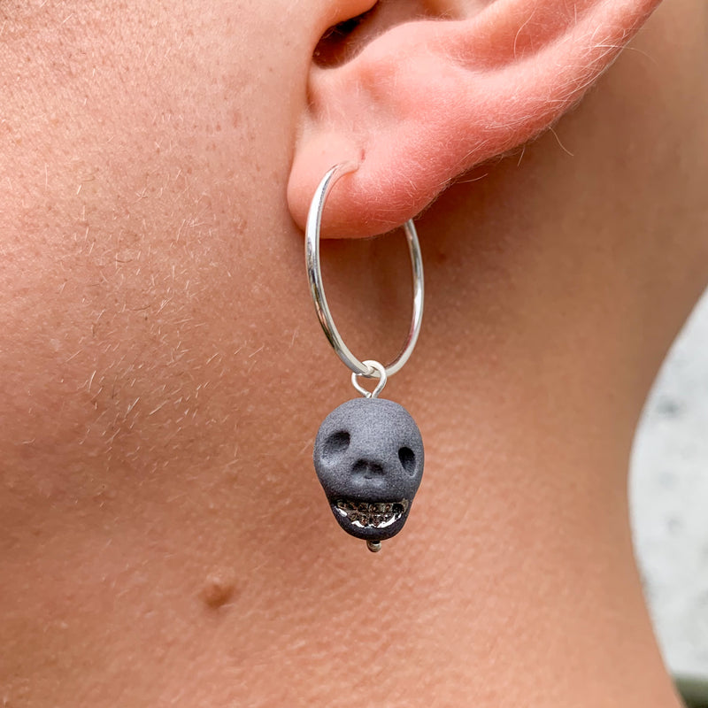 Skull Earrings -- Dark Grey + Silver