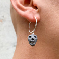 Skull Earrings -- Dark Grey Marble + Silver